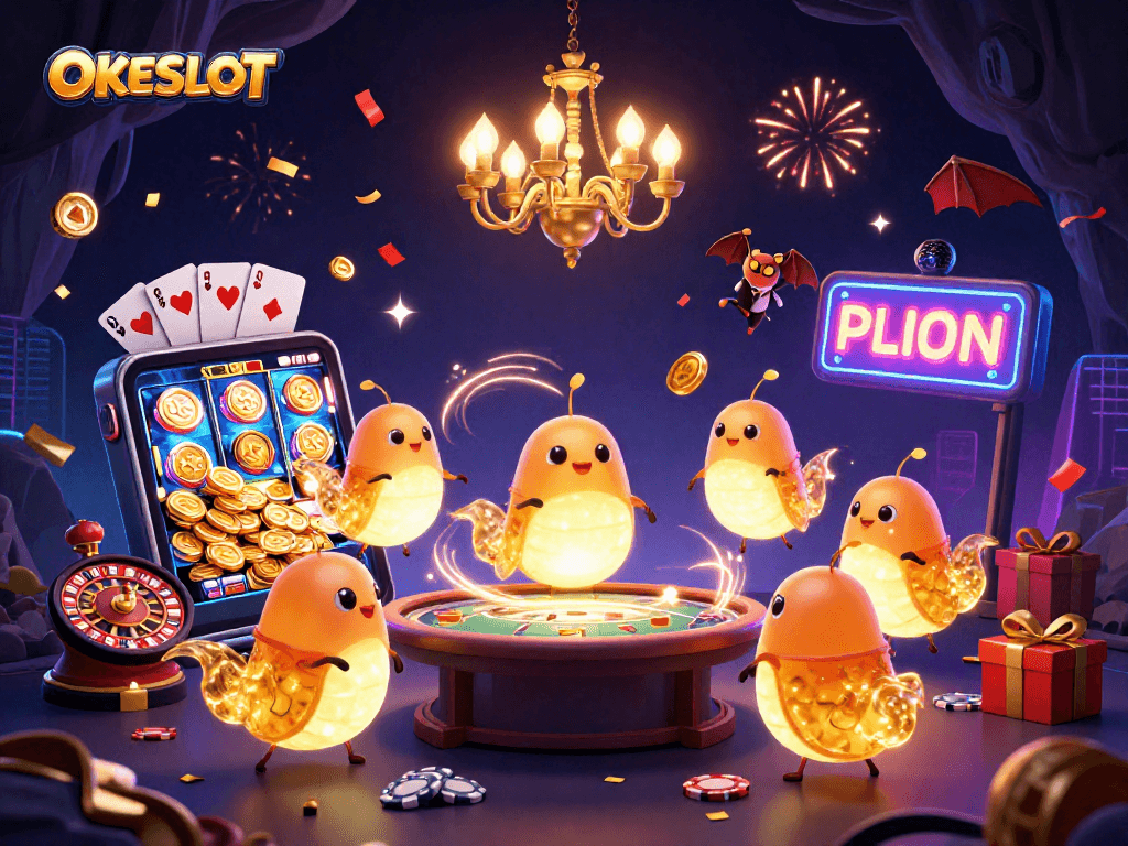 Menghasilkan kemenangan di OKESLOT dengan 3D kartun tim kunang-kunang menerangi kasino gua dan slot permainan menarik.
