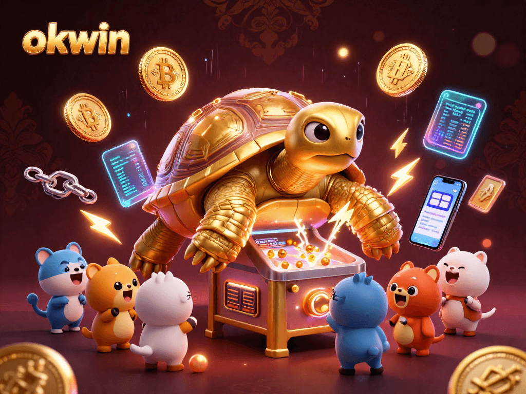 Engage with okwin's thrilling online games featuring a colossal tortoise pinball machine and crypto elements.