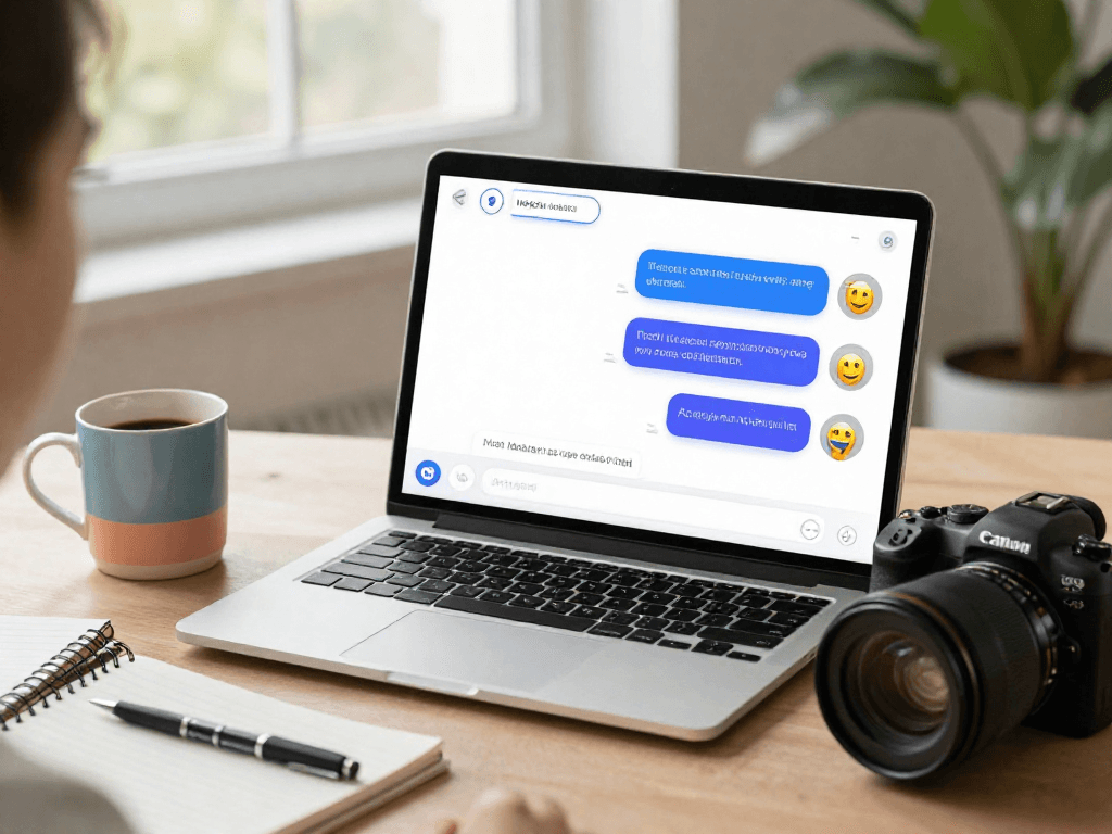 Engaging user experience with juicy ai chat on a sleek laptop in a cozy workspace.
