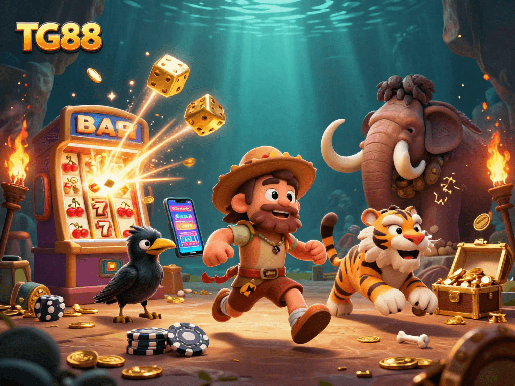 Experience the thrill of TG88 as a caveman and sabertooth tiger run a dazzling prehistoric casino.