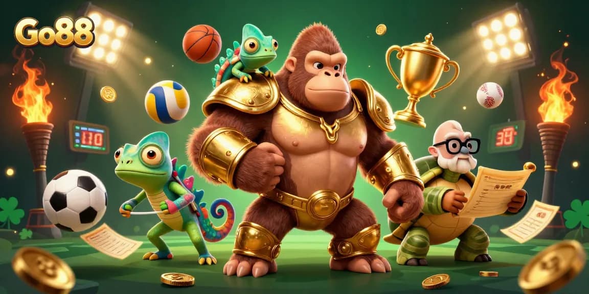 Engage in thrilling sports betting action with Go88's vibrant illustration featuring dynamic elements.