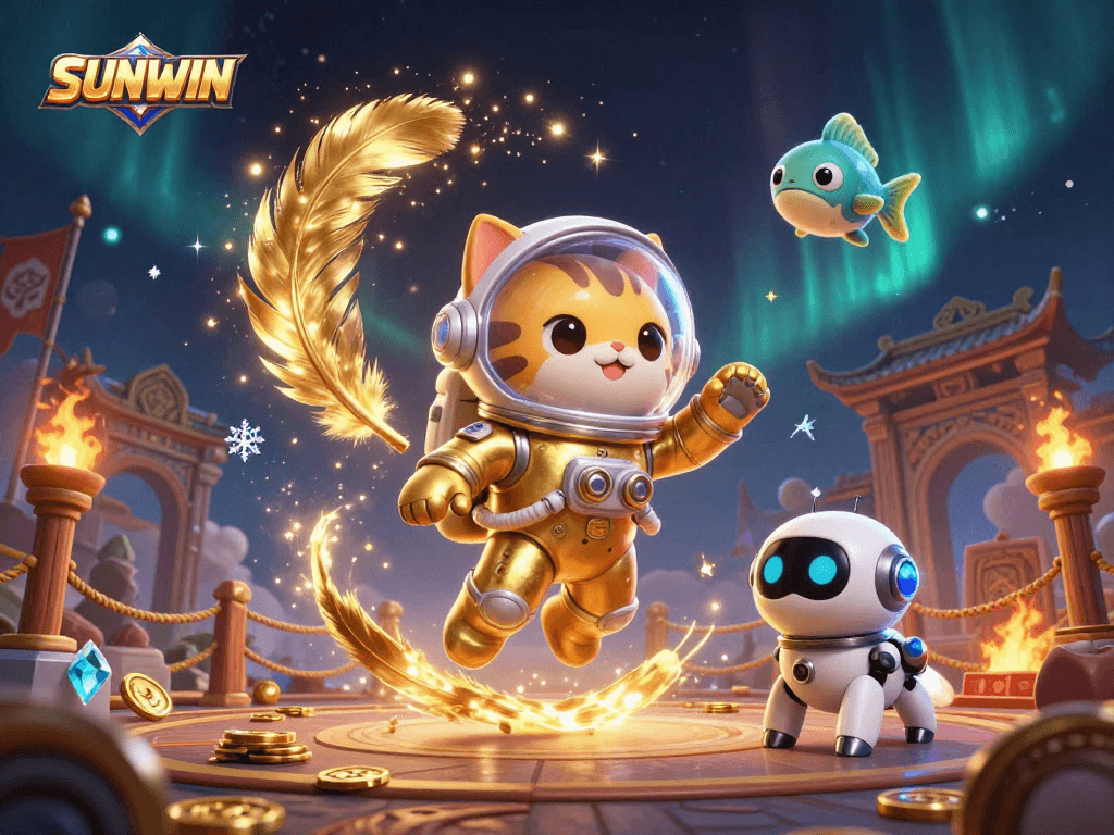 SUNWIN engages players in thrilling online casino experiences with a dazzling space-themed illustration.
