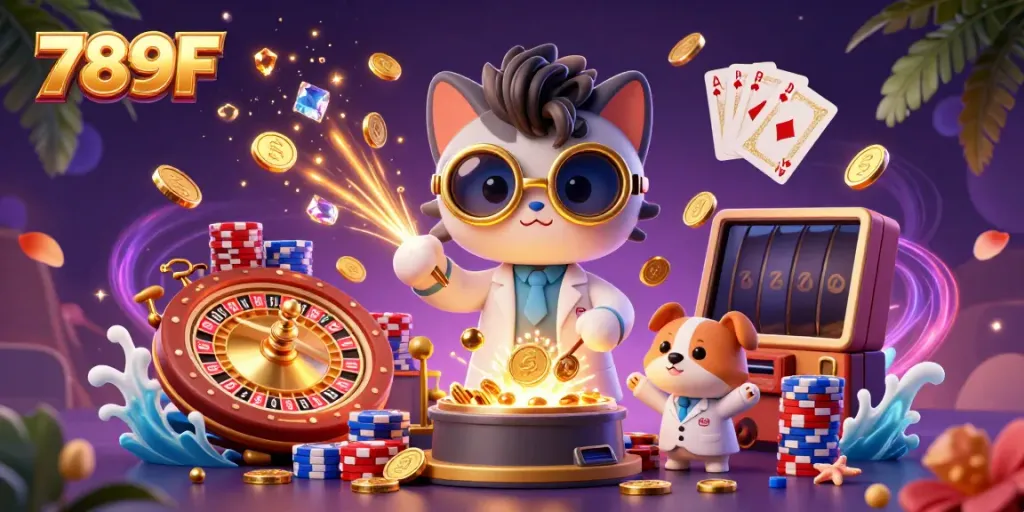 Experience thrilling gameplay at 789F with vibrant casino elements and lively characters.