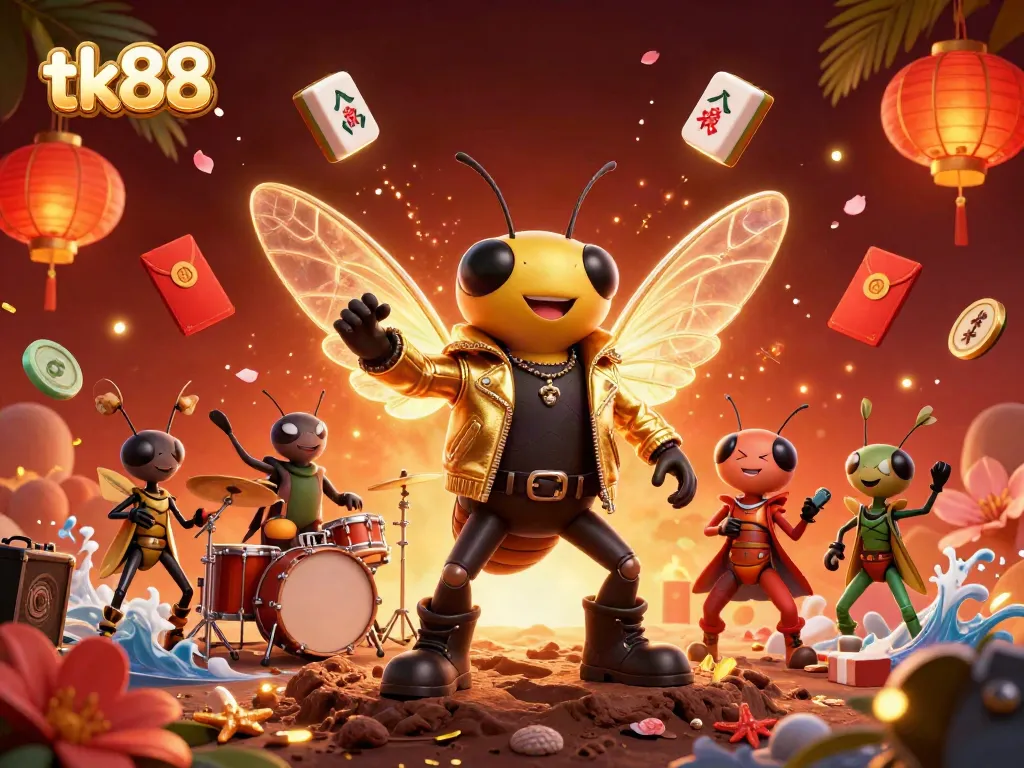 Engage in thrilling gameplay at tk88 with a vibrant 3D casino scene featuring animated characters and magical elements.