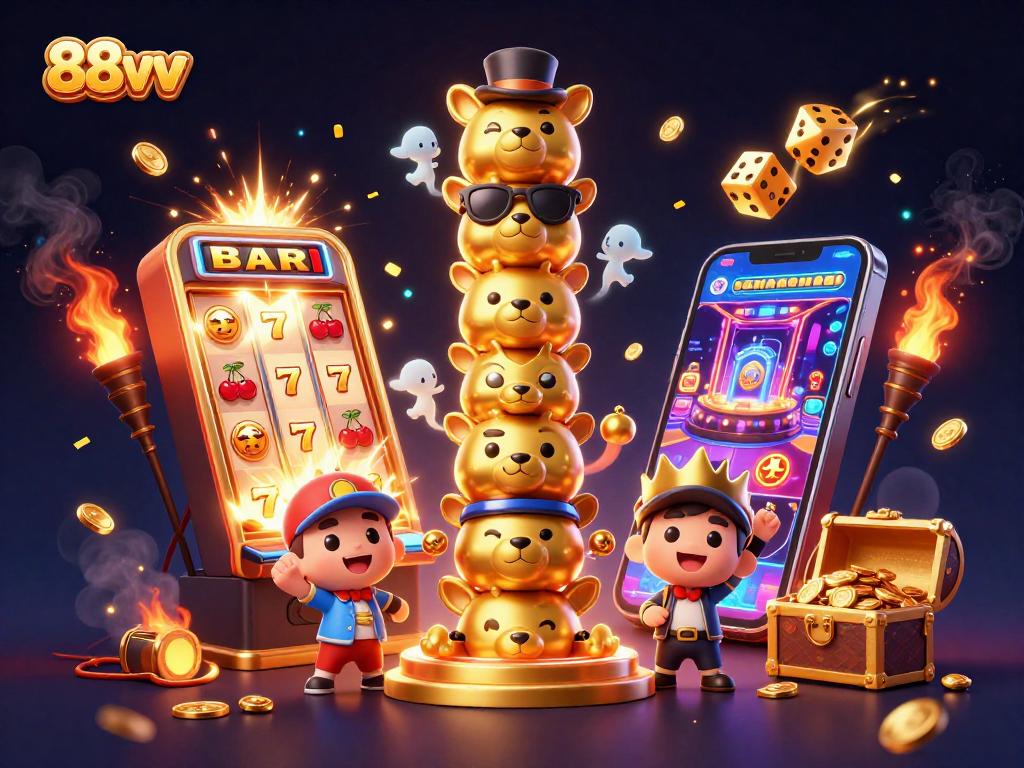 88vv showcases a vibrant 3D casino scene with a dynamic totem and explosive jackpot elements.