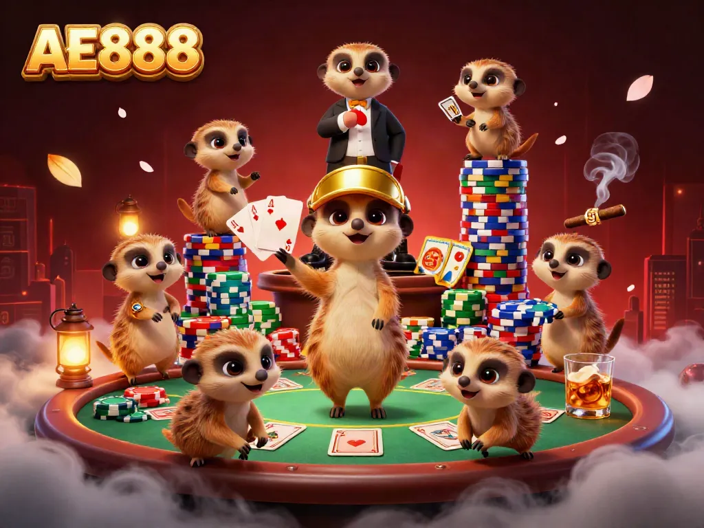 Watch the AE888 meerkat casino crew in action, managing poker games and sneaking chips.