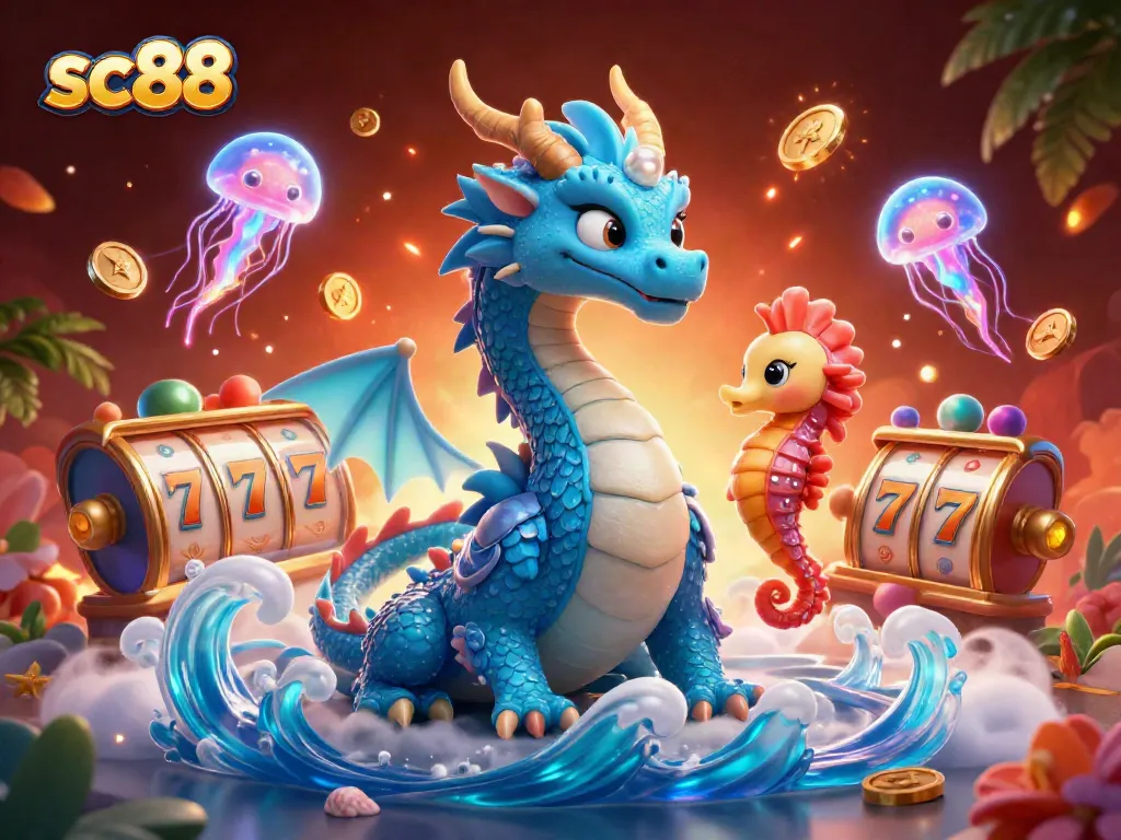 Engage with sc88's vibrant 3D casino world featuring lucky dragons, games, and treasure.