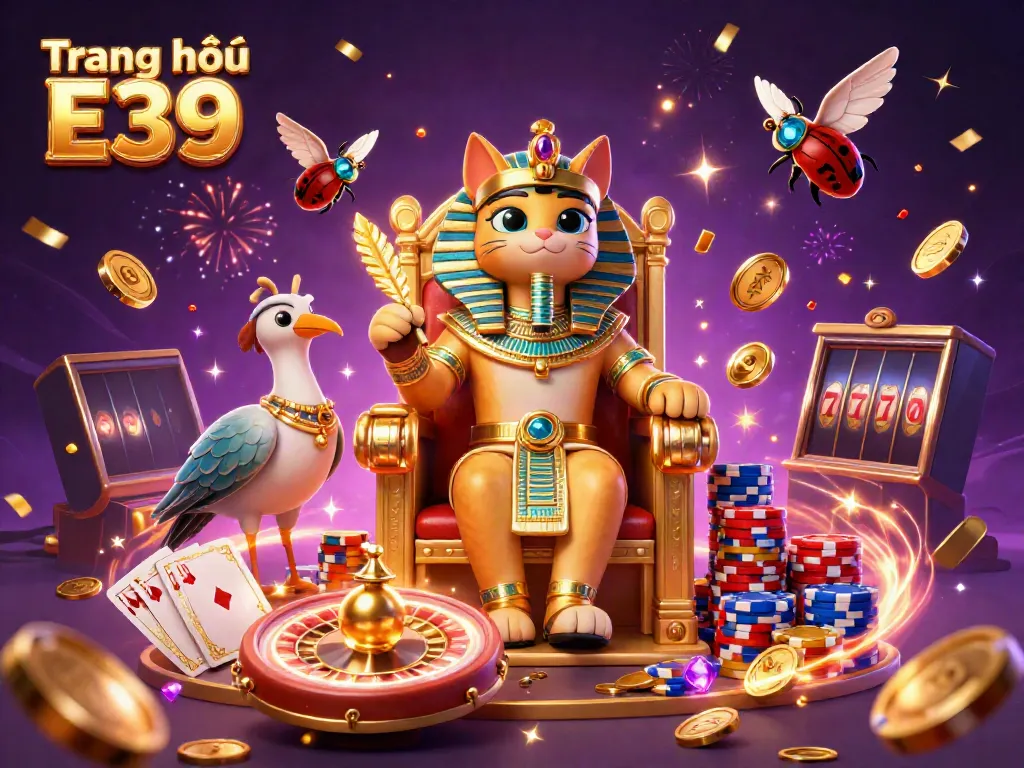 Experience thrilling gameplay on Trang chủ E39 with the vibrant Egyptian-themed casino illustration.