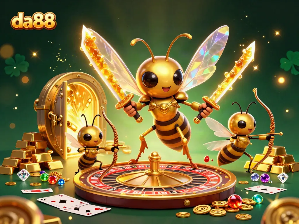 Engage in thrilling gaming at da88 with a dynamic 3D scene featuring exciting casino elements