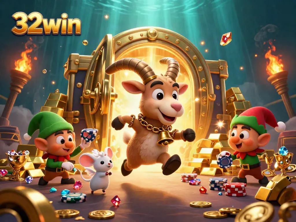 Experience the thrilling world of 32win as mischievous elf gremlins steal chips in a vibrant casino.