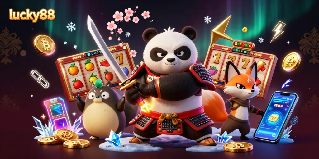 Engage in thrilling casino action with lucky88, featuring animated characters and vibrant gambling elements.