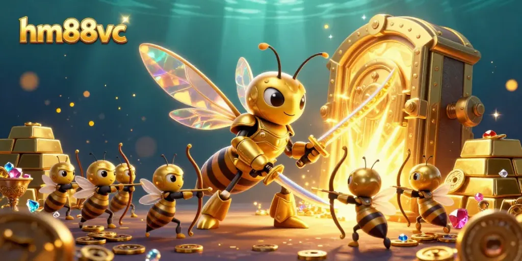 Experience the thrill with hm88vc as golden hornets and bee archers lead a treasure hunt amidst glittering treasures in a 3D casino.