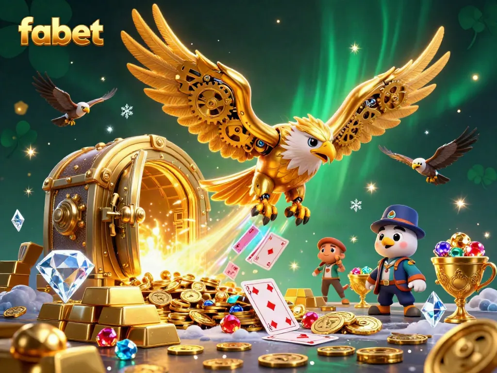 Experience the thrill of fabet with a vibrant illustration of a golden eagle flying through virtual gaming elements.