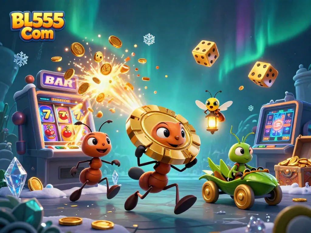 Experience the thrill of winning at BL555 Com with a dynamic casino heist illustration.
