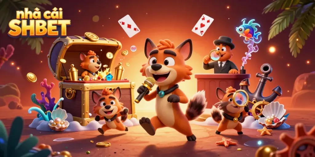 Experience the vibrant energy of Nhà cái SHBET, featuring hyenas in a playful casino scene.