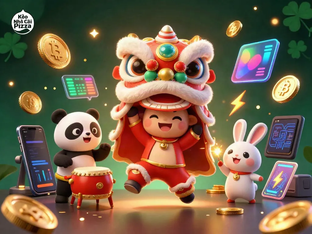 Kèo Nhà Cái Pizza introduces a vibrant 3D casino scene filled with lively characters and crypto elements.