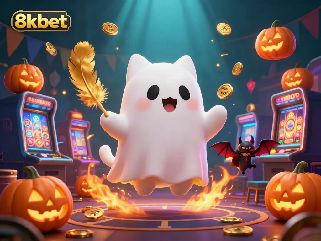 Experience the vibrant energy of 8kbet in a bustling casino with playful characters and gaming elements.