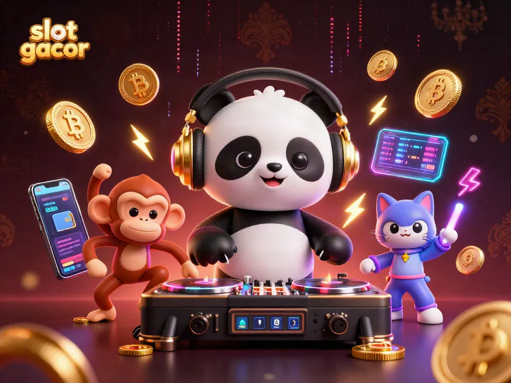 Engage in slot gacor excitement featuring 3D DJ panda, breakdancer monkey, and rave kitten.