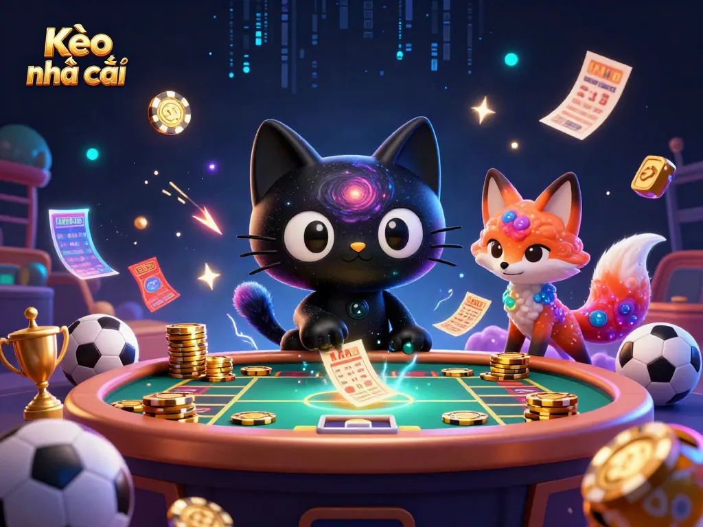 Kèo nhà cái offers thrilling sports betting excitement with golden chips and dynamic elements.