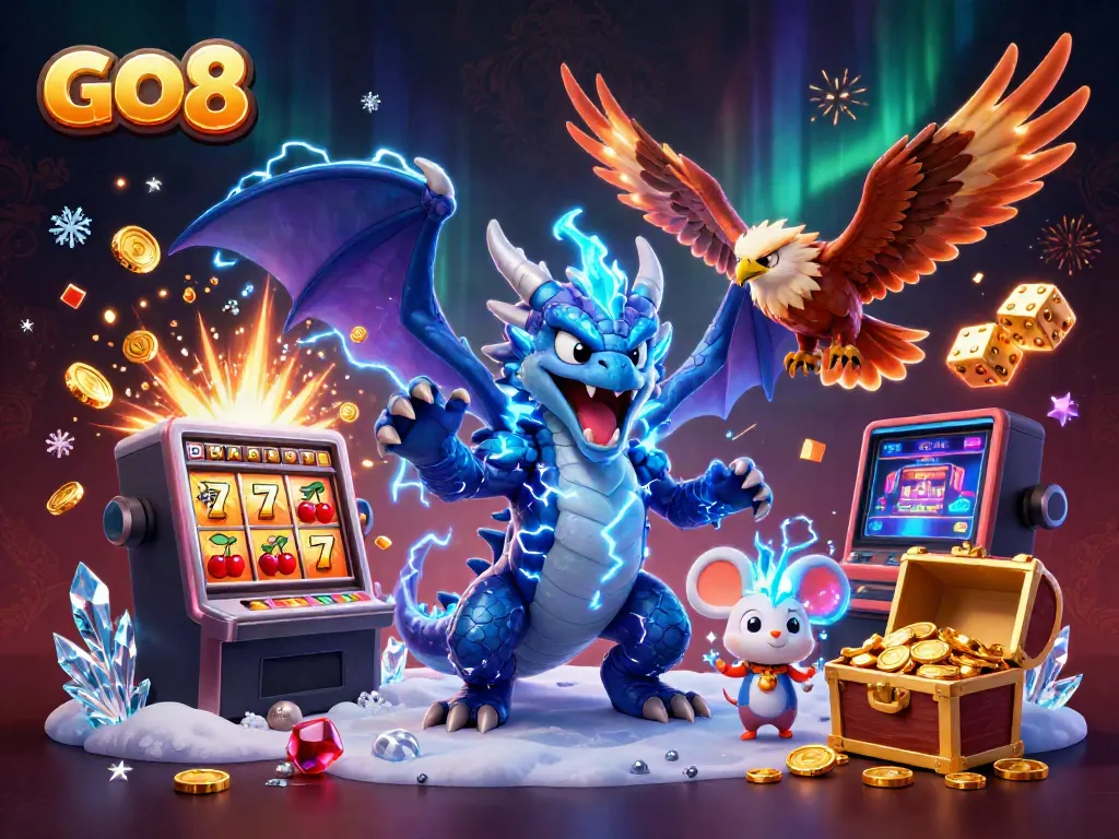 Engage in GO8’s thrilling jackpot excitement with colorful casino elements and dynamic characters.