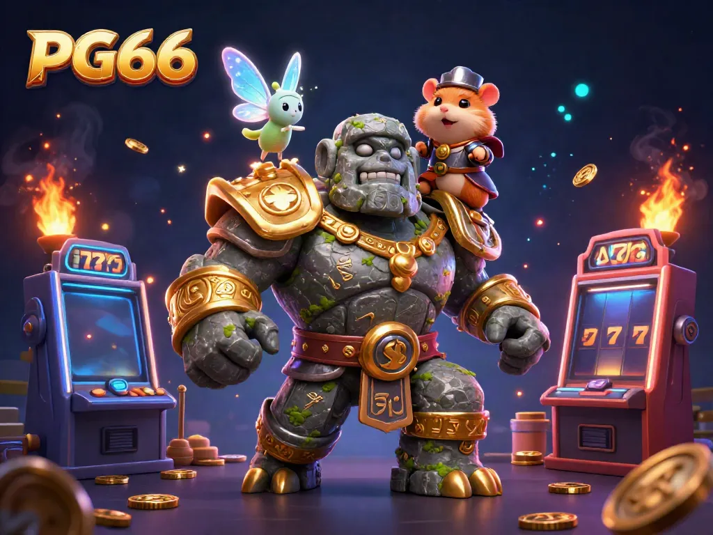 Experience the magic of PG66 with vibrant characters and dynamic slot gaming elements in a captivating 3D scene.