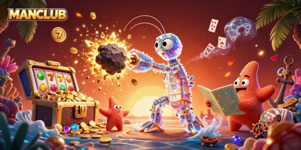 Experience thrilling slots with the MANCLUB in this vibrant 3D illustration.