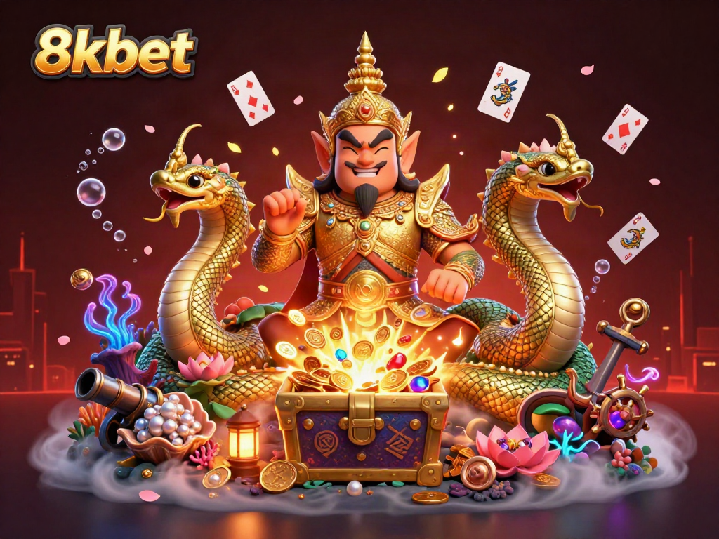 8xbet offers thrilling gaming adventures with a vibrant 3D casino scene showcasing luck and excitement.