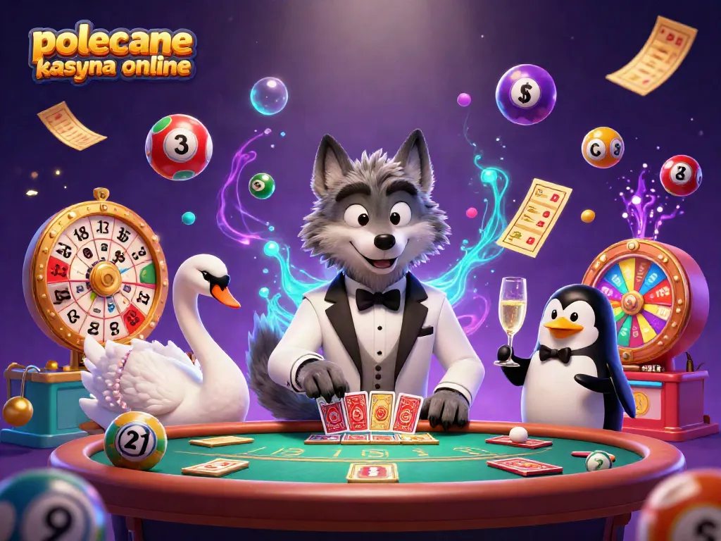 Experience the excitement at polecane kasyna online with our vibrant 3D casino scene showcasing unique characters.