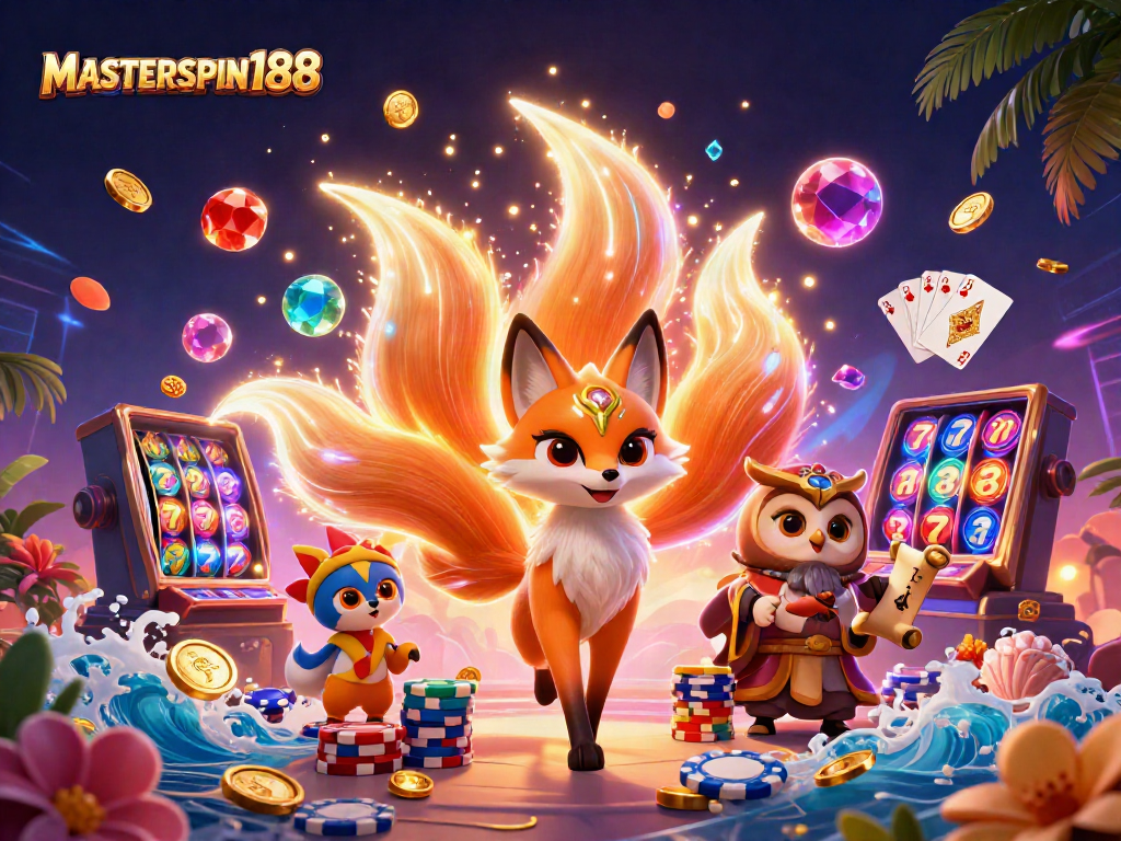Win big with MASTERSPIN188 as a glowing nine-tailed fox spirit and wise owl sage enhance the gaming experience.