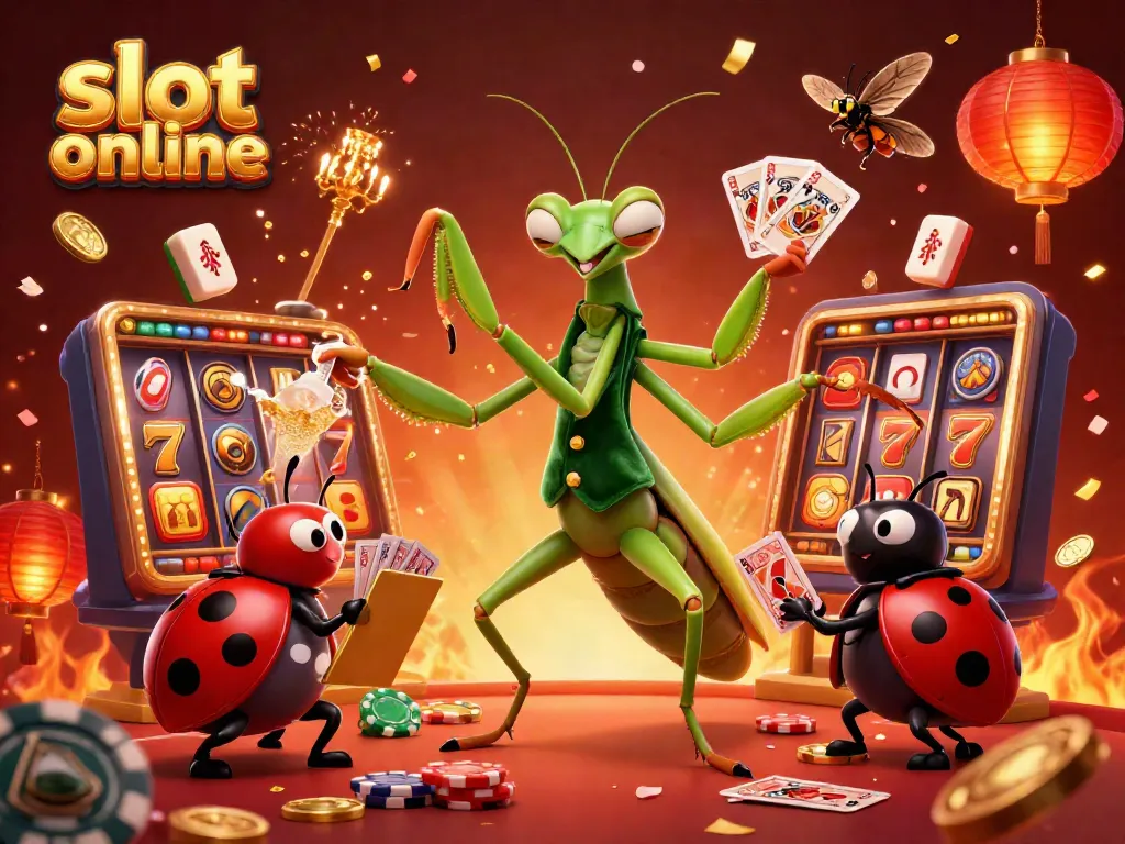 Enjoy thrilling slot online experiences with our vibrant 3D casino scene featuring playful characters and festive elements.