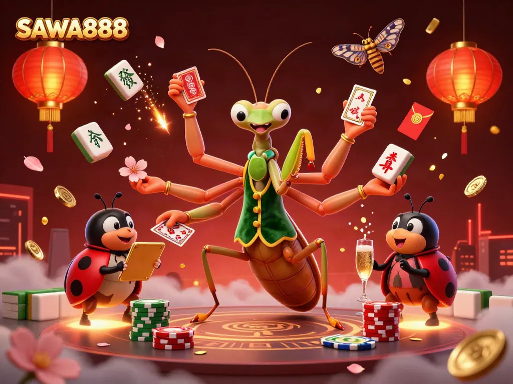 Experience SAWA888 with a vibrant 3D scene of animated casino characters in action.