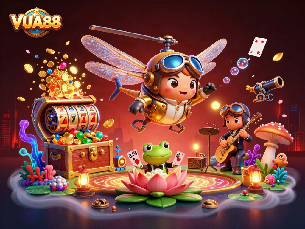 Experience VUA88's vibrant casino scene with animated characters and exciting gaming elements.