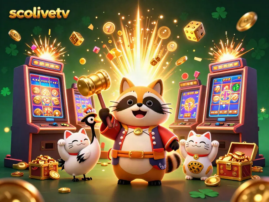 Experience the excitement of socolivetv with a vibrant 3D illustration featuring lucky symbols and characters.