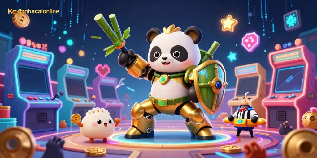 Experience the excitement of keonhacaionline with a golden panda mech and dynamic casino game elements.