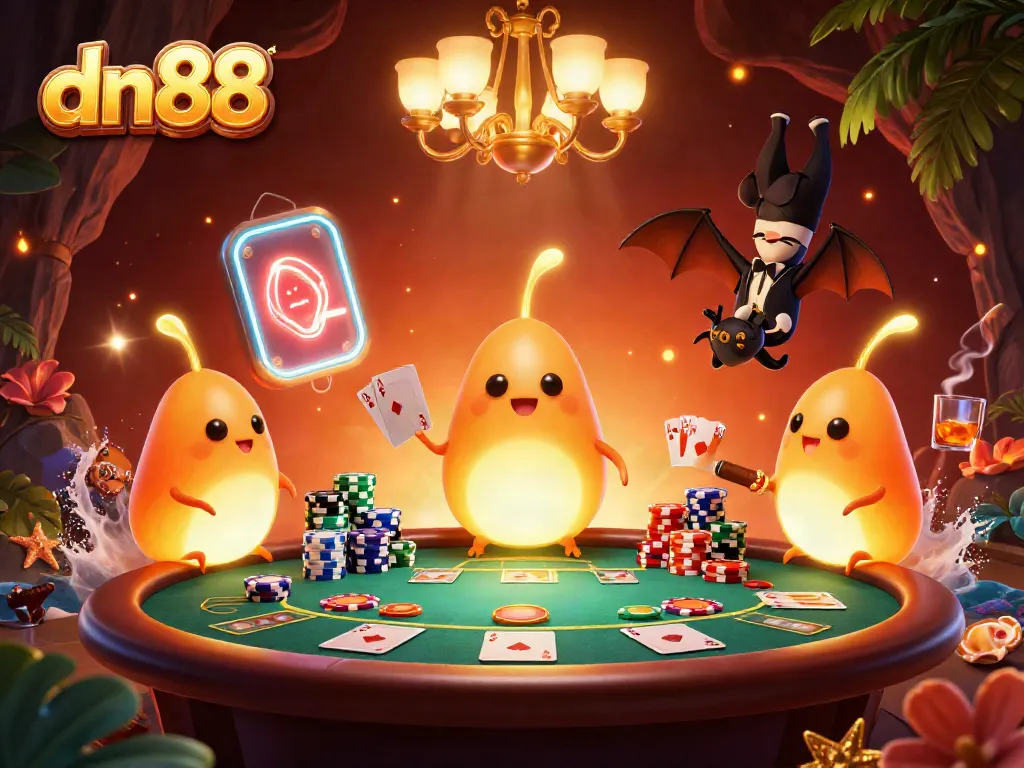 Light up your game with dn88’s vibrant cave casino scene featuring a poker showdown.