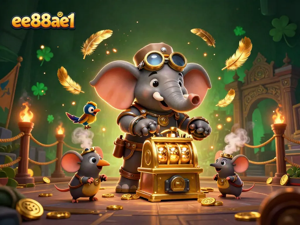 Engage with the exciting world of ee88ae1 at the golden slot machine in a vibrant steampunk casino.