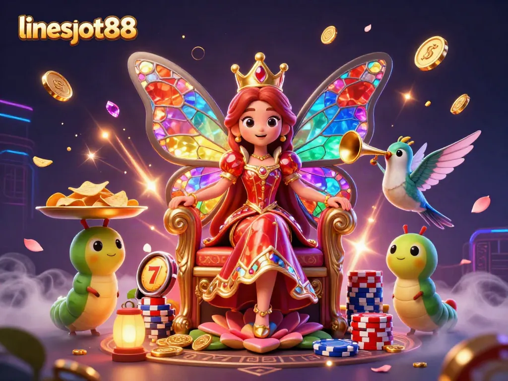 Experience the excitement of lineslot88 with a vibrant 3D casino illustration highlighting a slots theme.