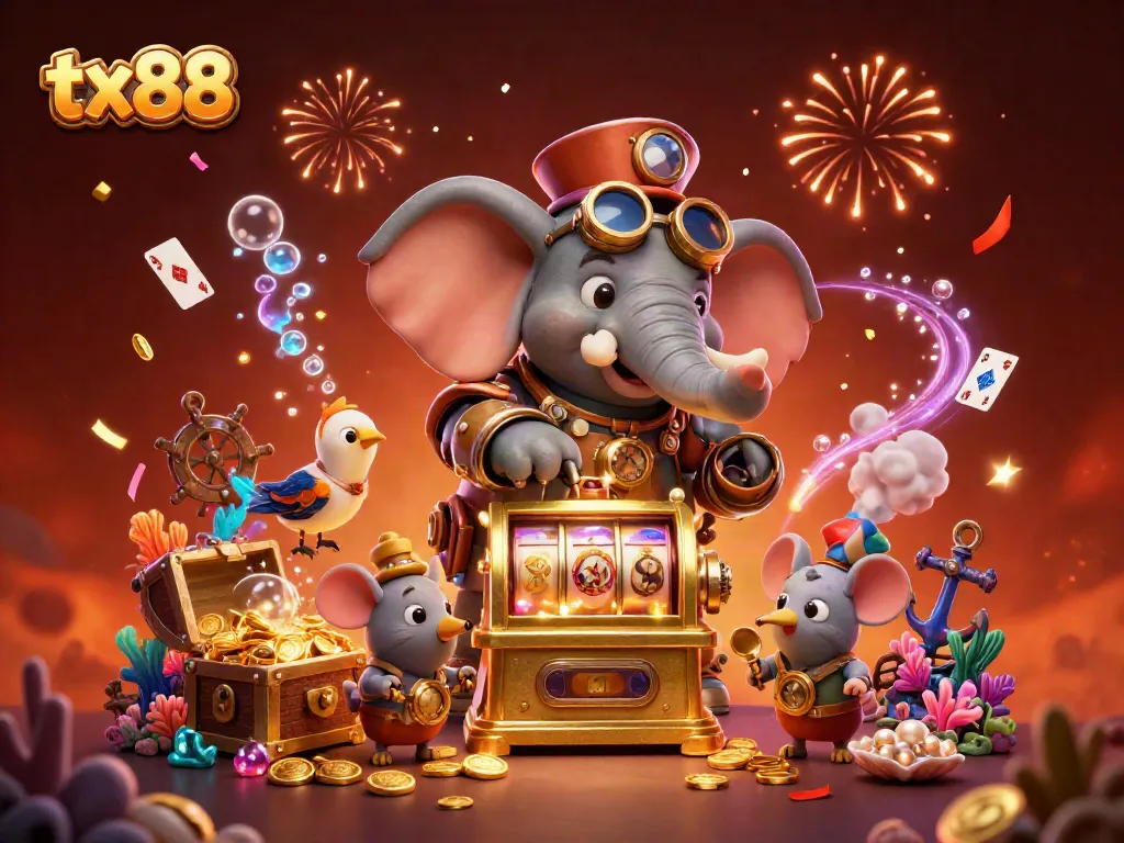 Experience thrilling gameplay in TX88's casino with stunning 3D illustration featuring dynamic animations and vibrant elements.