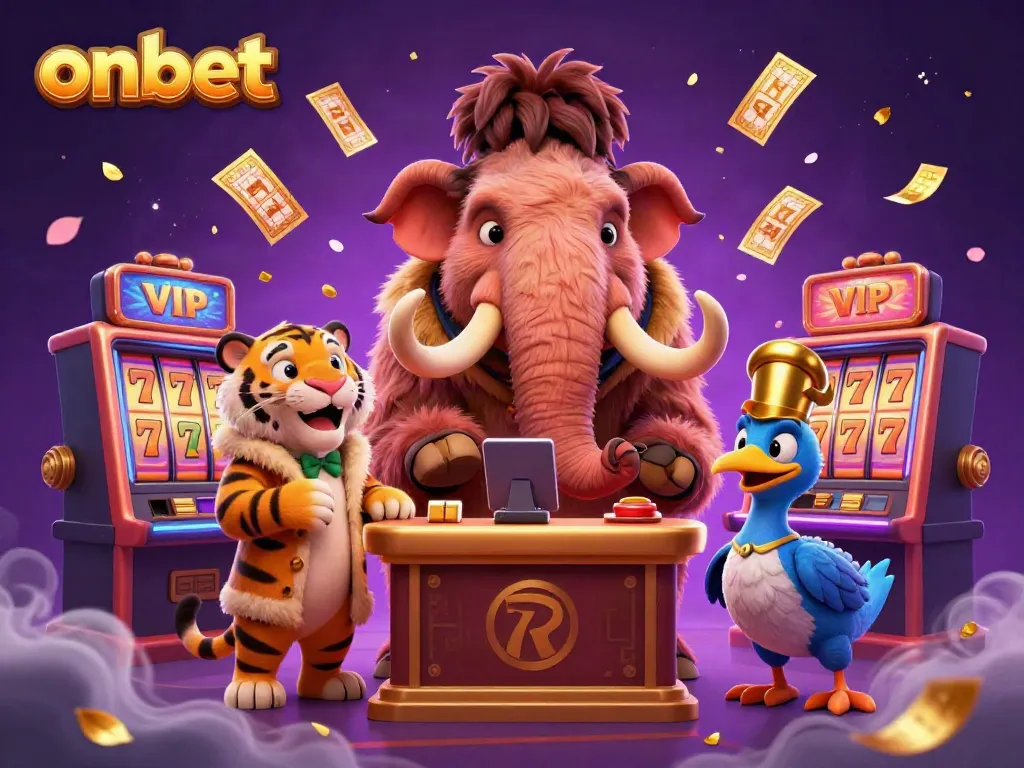 Engage with exciting games at onbet featuring dynamic slot reels and animated casino characters.