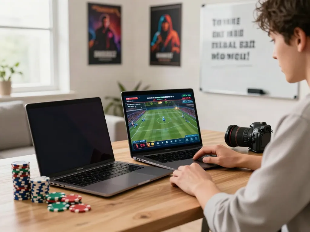 User engaging with da88 online gaming platform while using a laptop in a cozy home office setting.