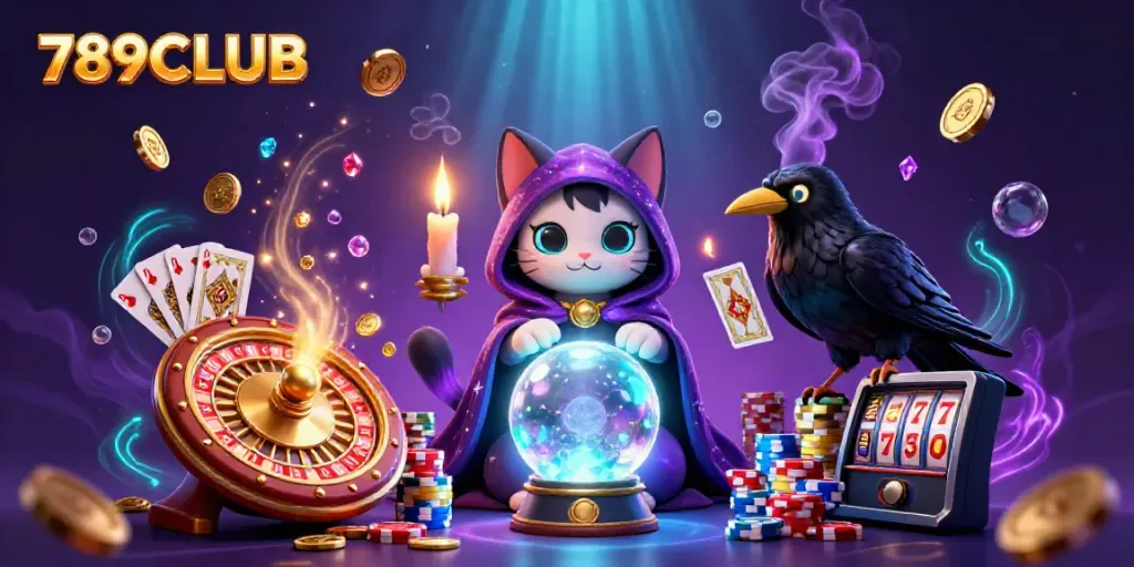 Level up your game with the mystical allure of 789CLUB in this vibrant casino illustration.
