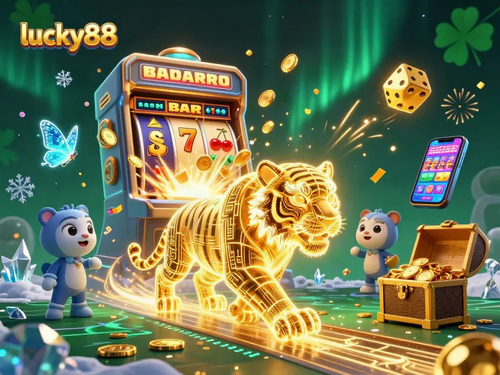 Win big with lucky88 in this vibrant casino scene filled with exciting gaming elements.