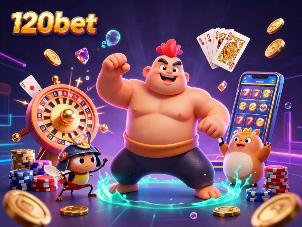 Experience thrilling moments with 120bet in this colorful casino scene, showcasing vibrant characters and exciting game elements.