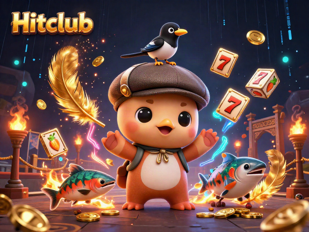 Experience thrilling gaming moments with Hitclub's vibrant cartoon scene featuring playful characters.