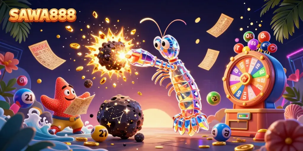 Engage with SAWA888's lively casino atmosphere featuring colorful games, vibrant characters, and dynamic elements.