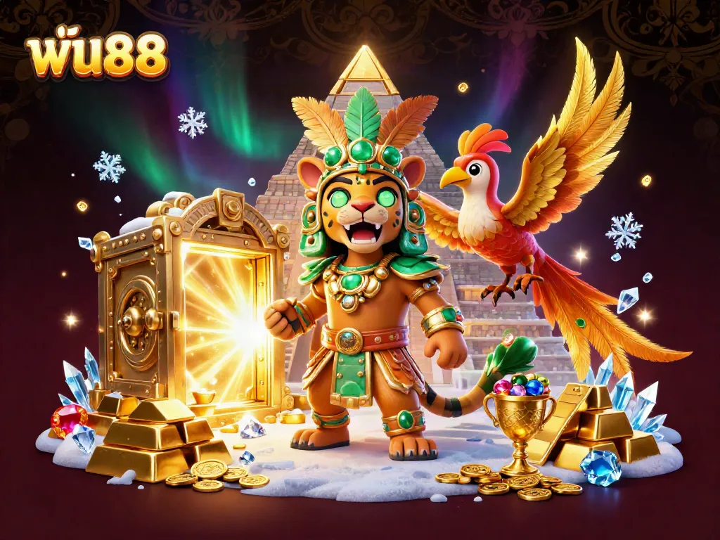 Experience the vibrant world of ฟัน88 with a Mayan jaguar priest and treasures illuminating your gaming journey.