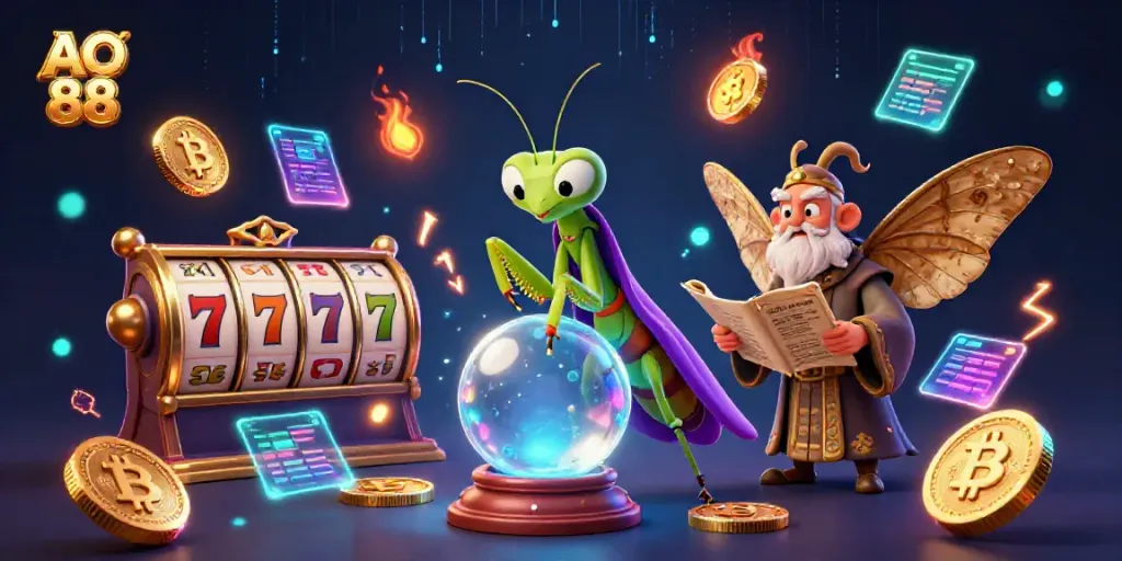 Experience the allure of AO 88 with a vibrant 3D fortune teller scene integrated with lively casino elements.