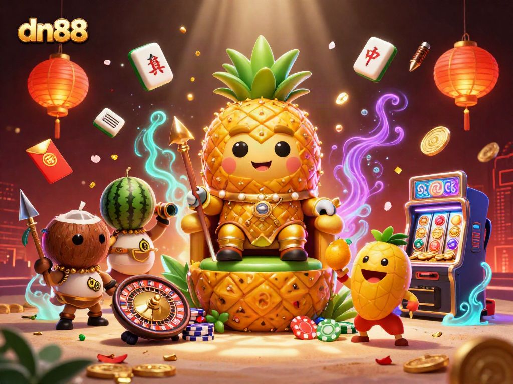 Engage with amazing winnings at dn88 casino featuring a colorful setup with poker chips, slot machines, and festive decor.