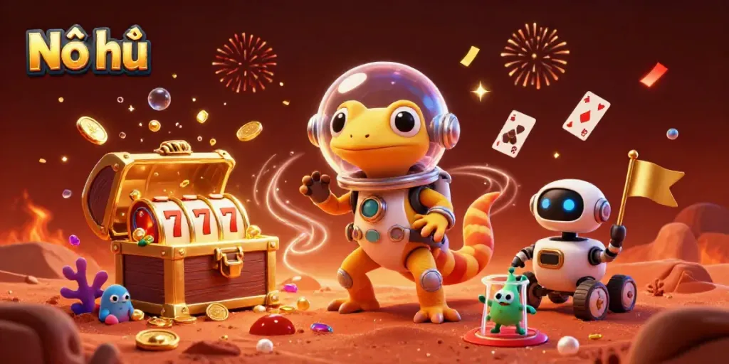 Experience the excitement of Nổ hũ with an enchanting view of a Martian gecko in a casino.