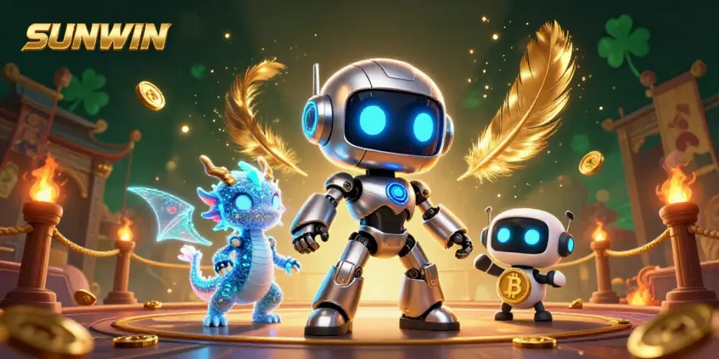 Experience thrilling wins at SUNWIN, featuring cyberpunk characters and vibrant casino elements.